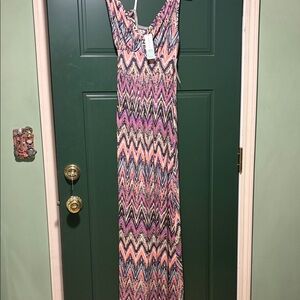 Loveappella Zigzag Maxi Dress in Pink and Orange